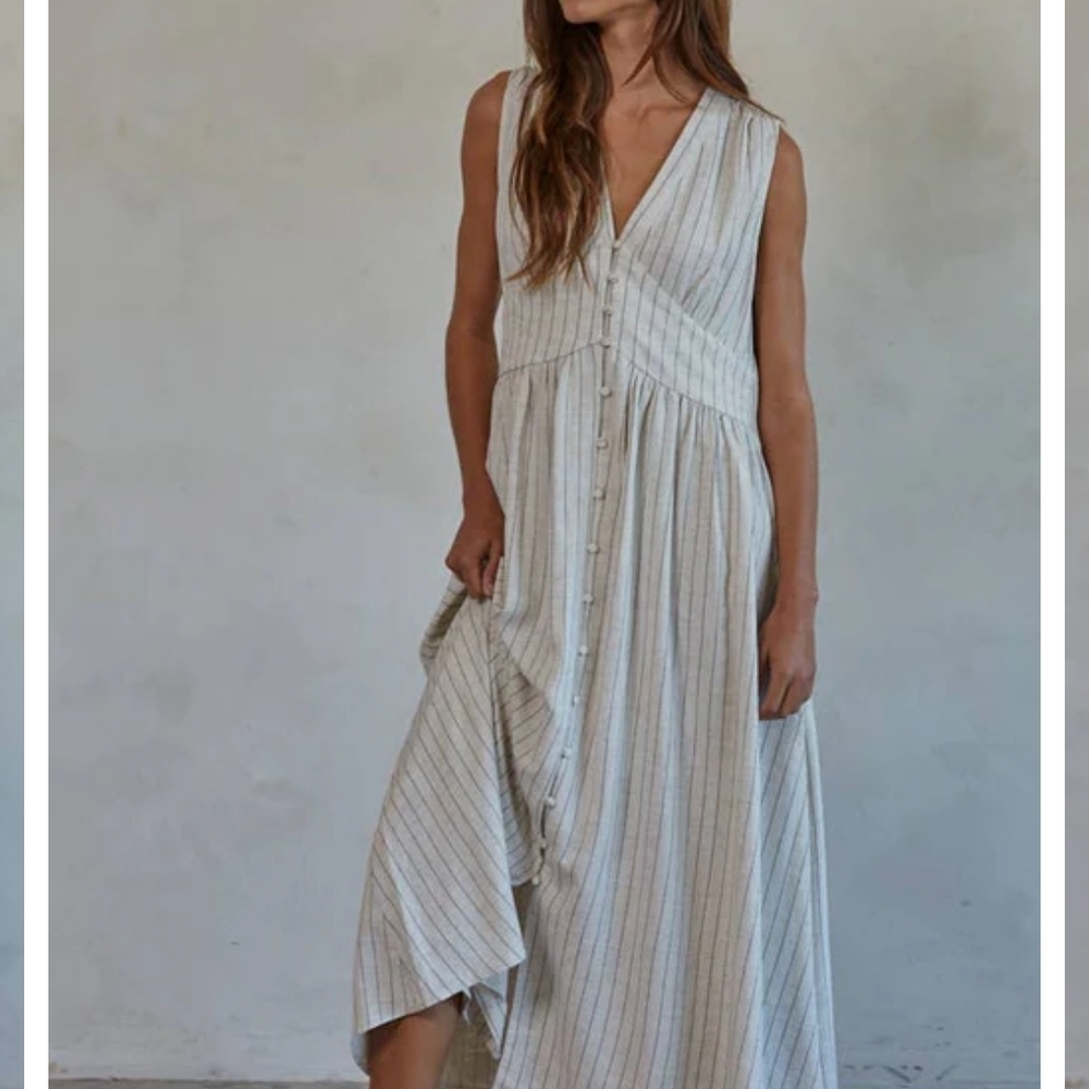 By Together Cream Linen-cotton Striped Maxi Dress